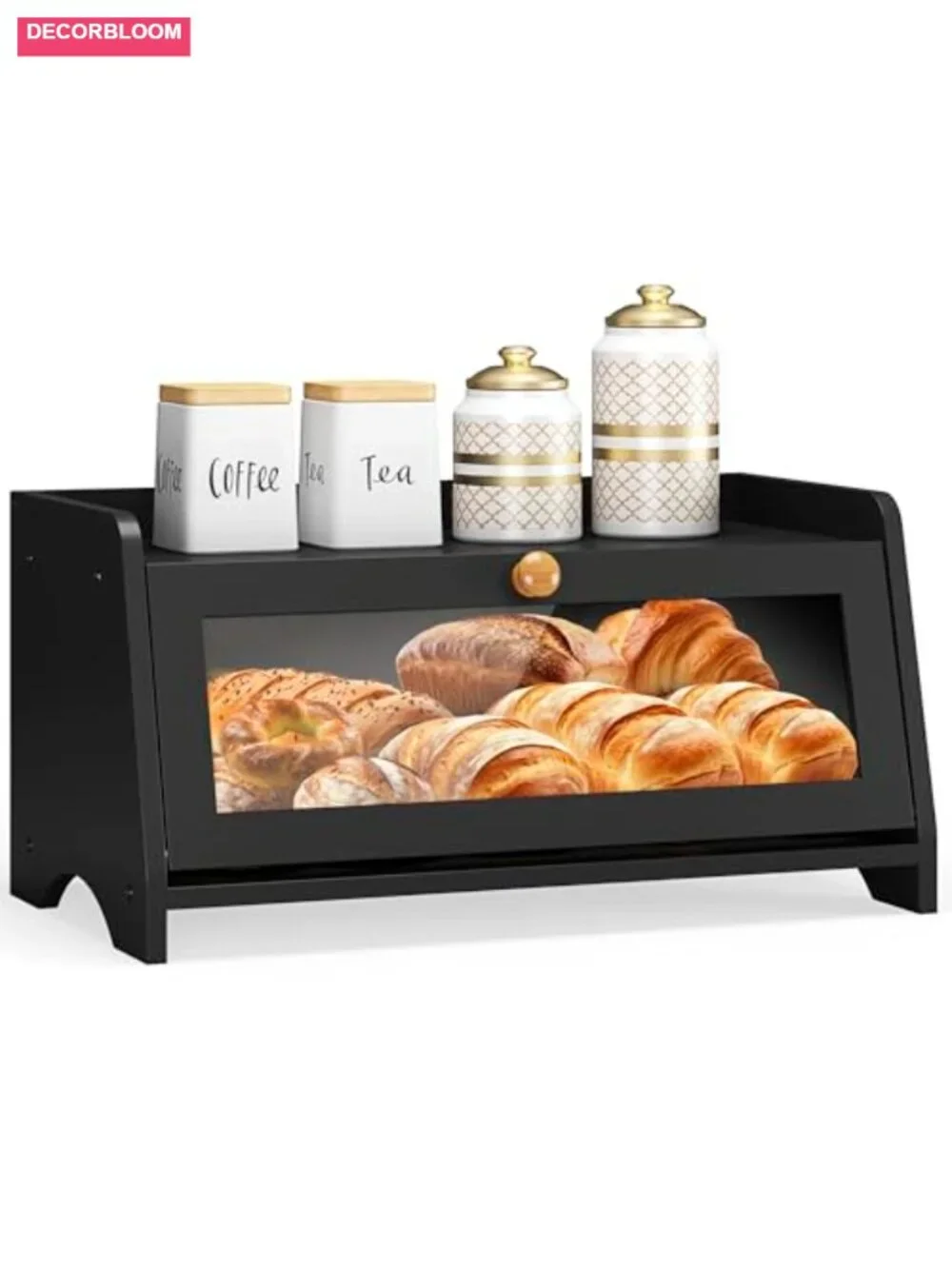 Bamboo Bread Box with Window and Magnetic Latch for Kitchen Countertop Storage